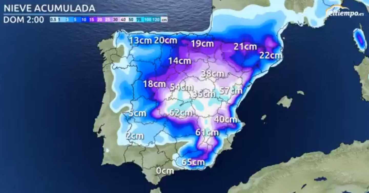 Previsión actualizada de nevadas de eltiempo.es