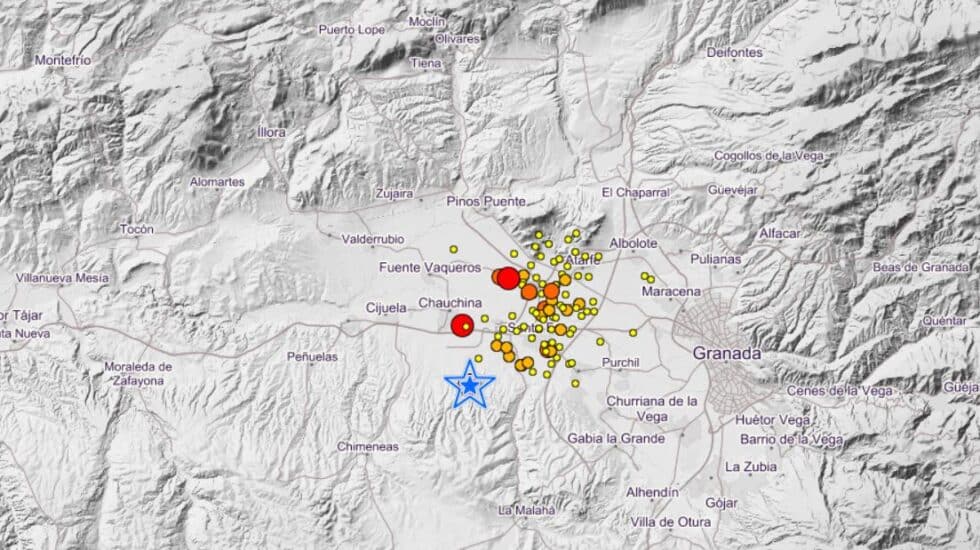 Cadena de terremotos cerca de Granada este martes por la noche.