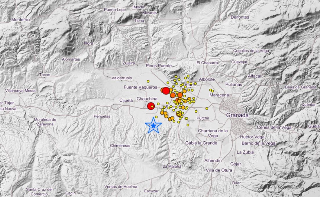 Cadena de terremotos cerca de Granada este martes por la noche.