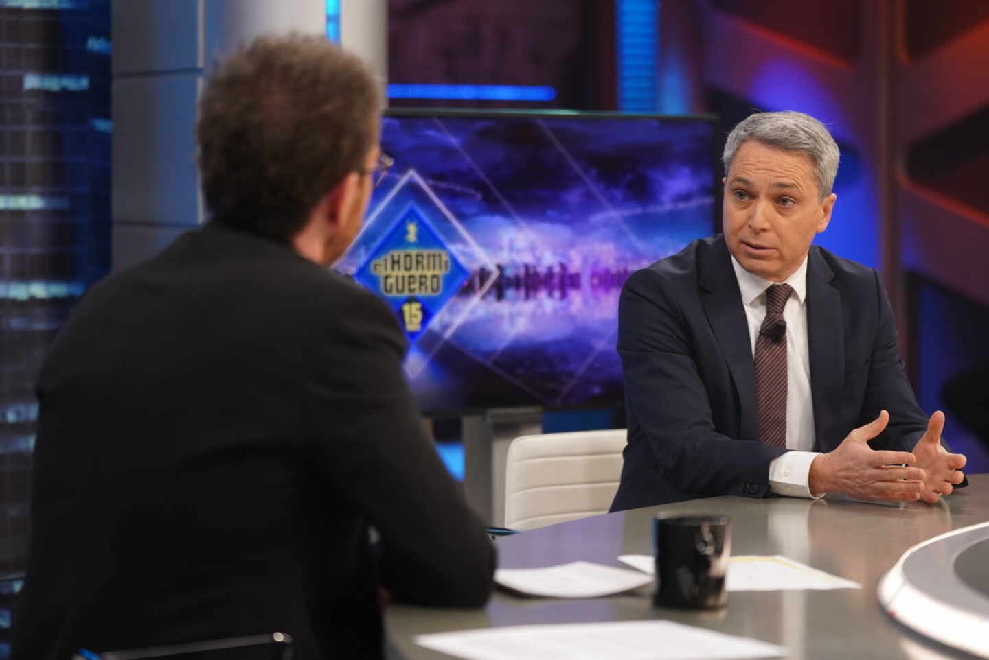 El presentador de los Informativos de Antena 3 Vicente Vallés, en 'El Hormiguero'.