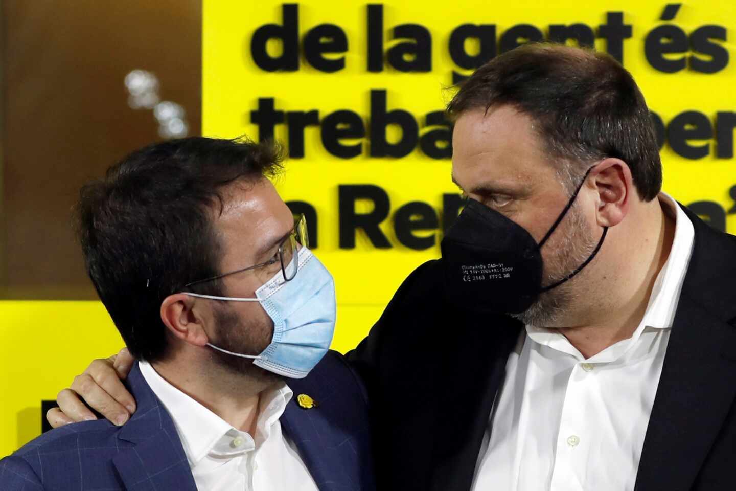Pere Aragonès y Oriol Junqueras, tras las elecciones en Cataluña.