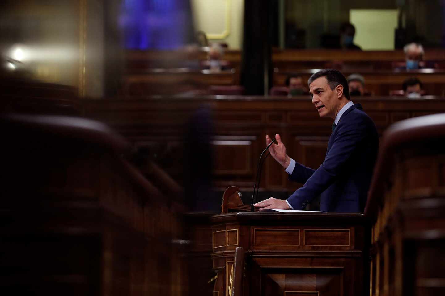 El presidente del Gobierno, Pedro Sánchez, interviene este miércoles durante la sesión de control en el Congreso de los Diputados.