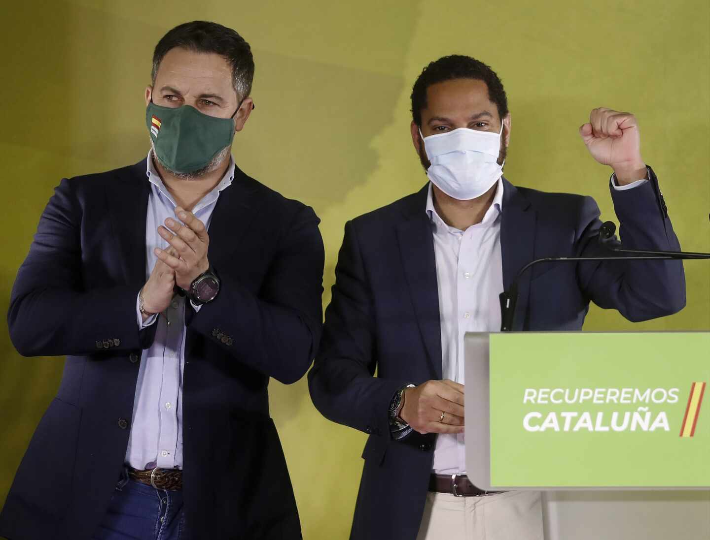 Santiago Abascal e Ignacio Garriga, tras las elecciones en Cataluña.