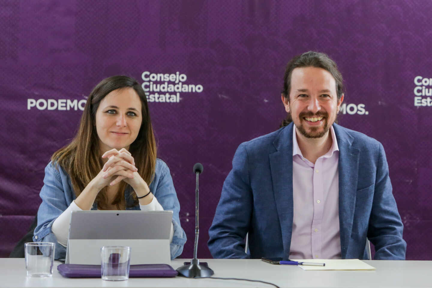 Ione Belarra y Pablo Iglesias, en el Consejo de Podemos.