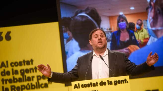 Oriol Junqueras, durante un mitin de la campaña a las elecciones del 14F