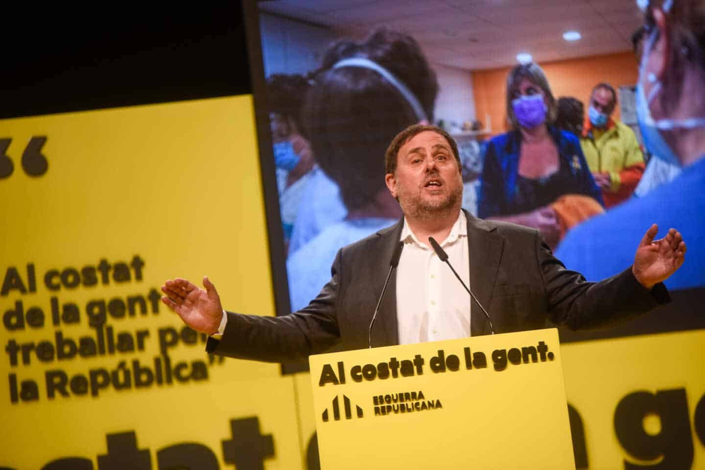 Oriol Junqueras, durante un mitin de la campaña a las elecciones del 14F