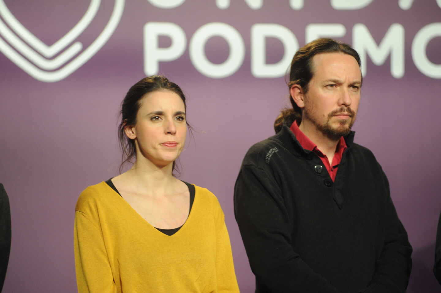 Irene Montero y Pablo Iglesias, en la sede de Podemos.