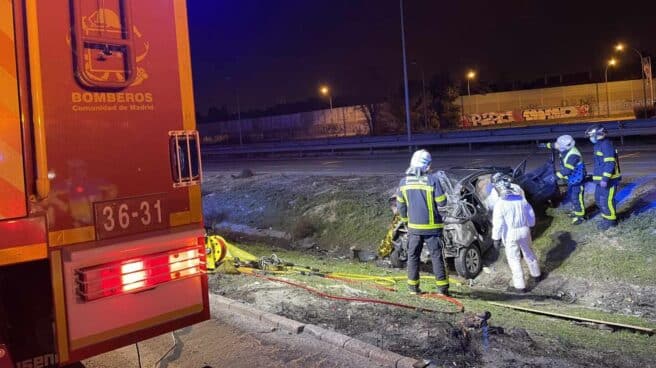 Los bomberos trabajan en la extracción del cadáver del vehículo.