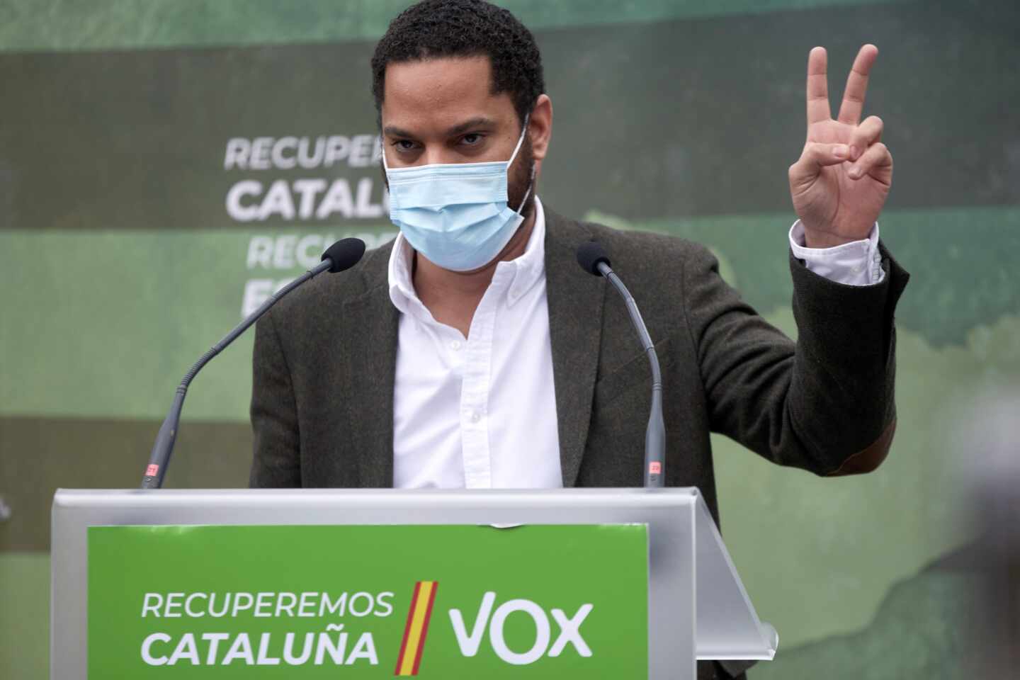 El candidato de Vox a la Generalitat, Ignacio Garriga, durante el mitin celebrado el pasado sábado en Girona.