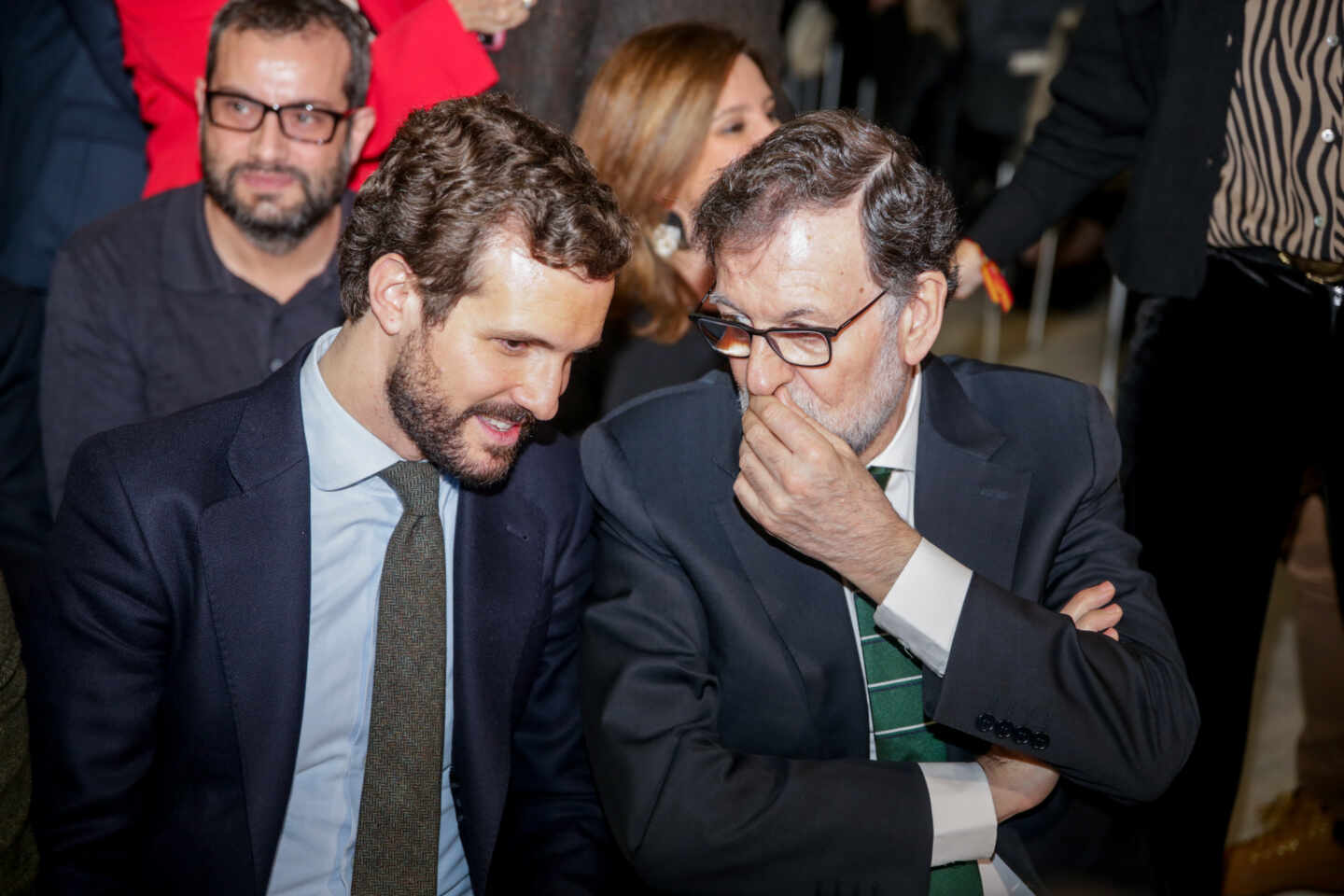 El líder del PP, Pablo Casado, junto al ex presidente del Gobierno, Mariano Rajoy