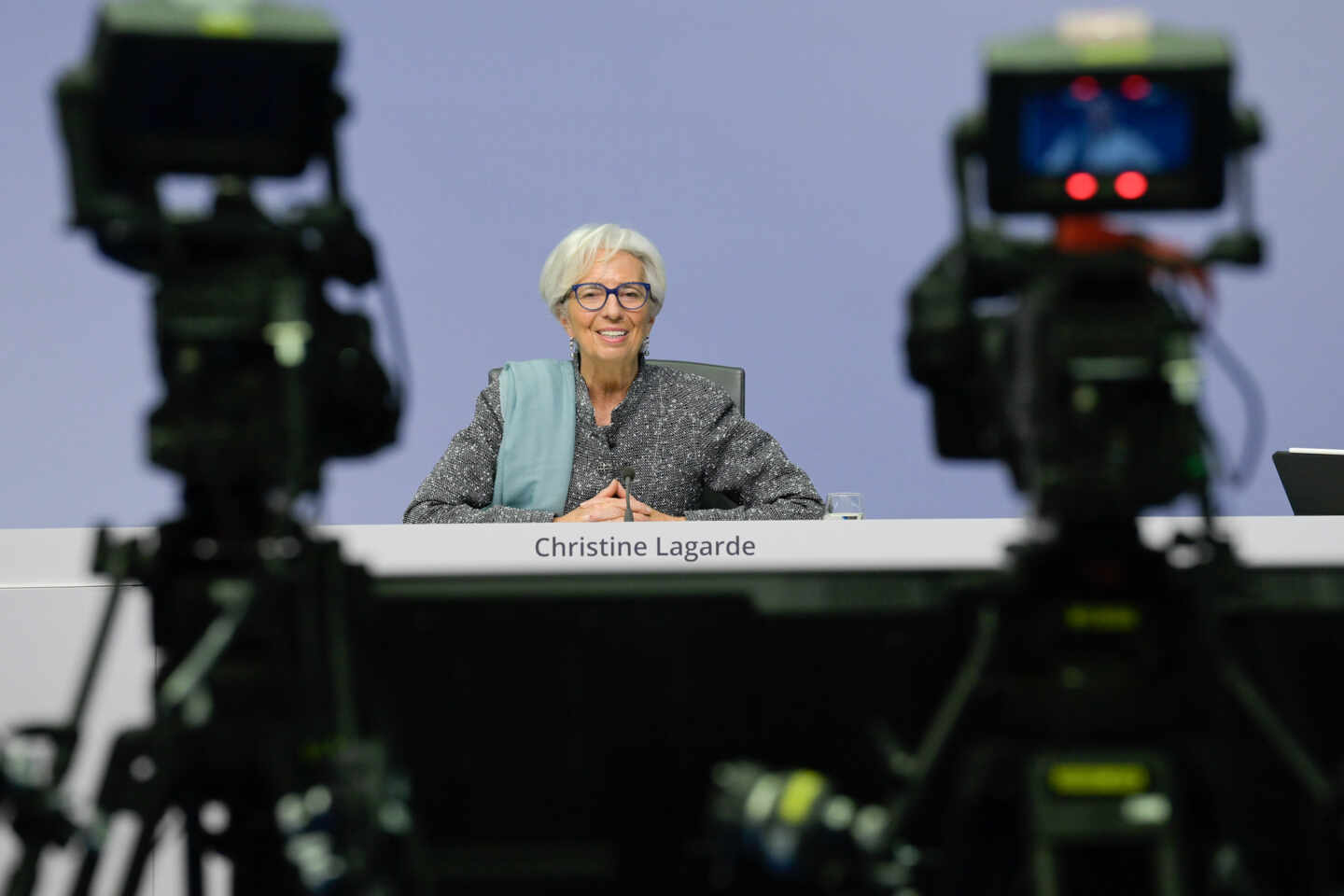 La presidenta del BCE, Christine Lagarde, en una rueda de prensa.
