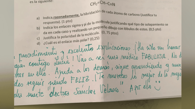 Un mensaje del examen que la alumna Lucía Sánchez ha colgado en Twitter.