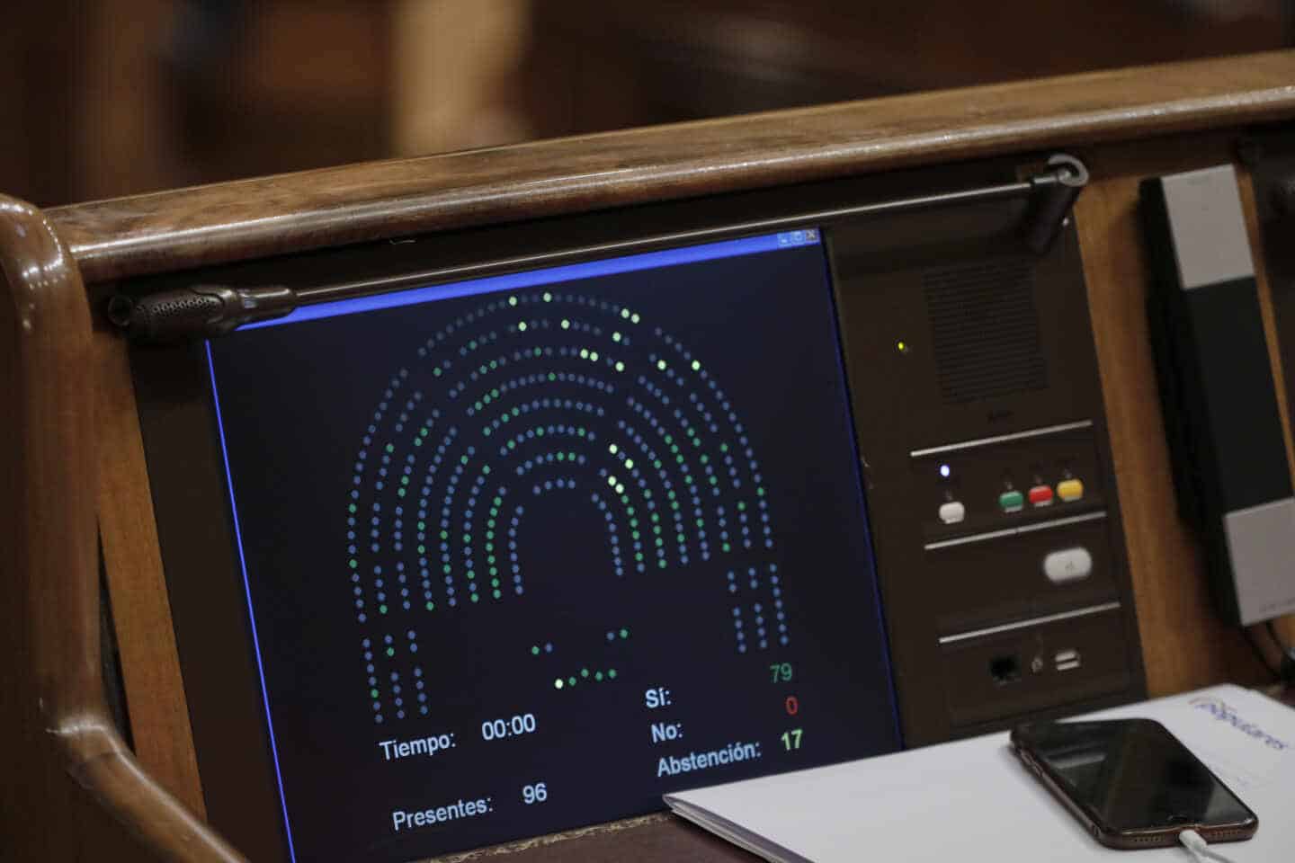 Pantalla con los resultados de una votación en uno de los escaños del Congreso.