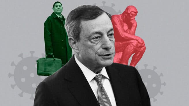 mario-draghi-tecnocratas Imagen de Mario Draghi con dos supuestos tecnócratas, un pensador y un banquero para formar gobierno en Italia