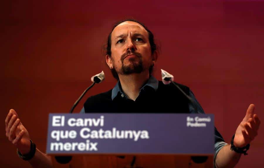 Pablo Iglesias, durante un mitin de campaña en Cataluña.