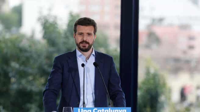 El presidente del PP, Pablo Casado, durante un acto de campaña tras el escándalo de la declaración de Bárcenas