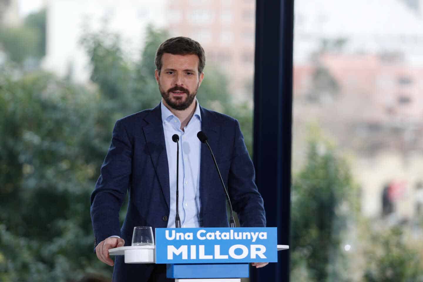 El presidente del PP, Pablo Casado, durante un acto de campaña tras el escándalo de la declaración de Bárcenas