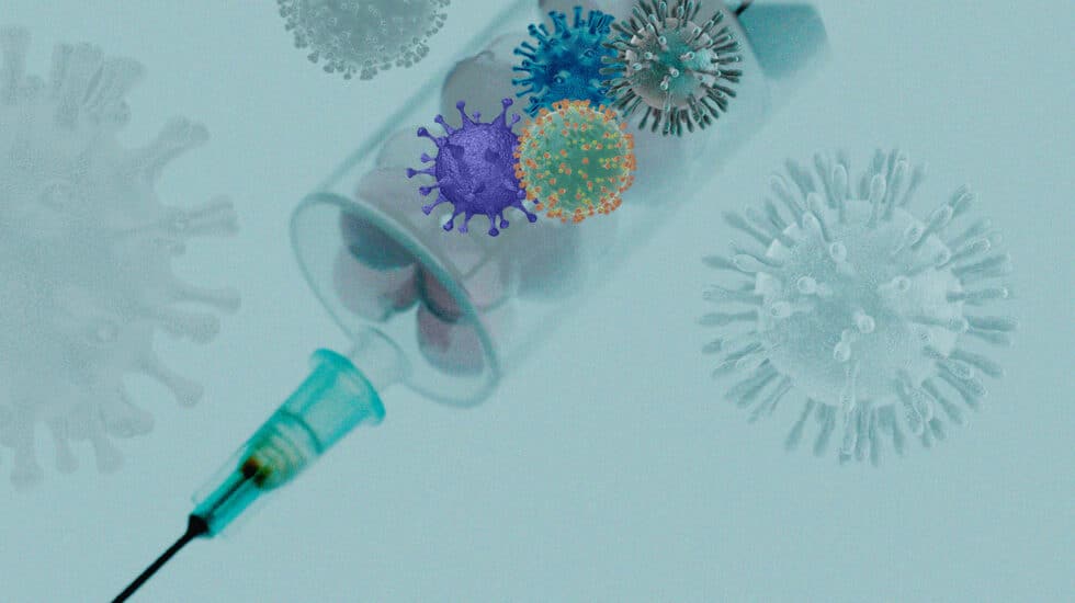 Imagen de una vacuna que contiene distinto tipos de virus corona a los que vence