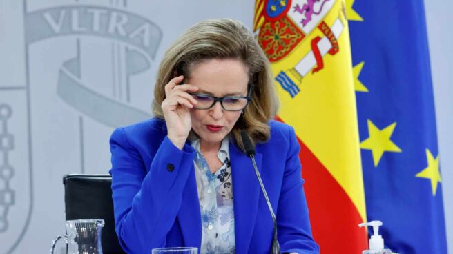 La vicepresidenta de Asuntos Económicos, Nadia Calviño, en la rueda de prensa posterior al Consejo de Ministros