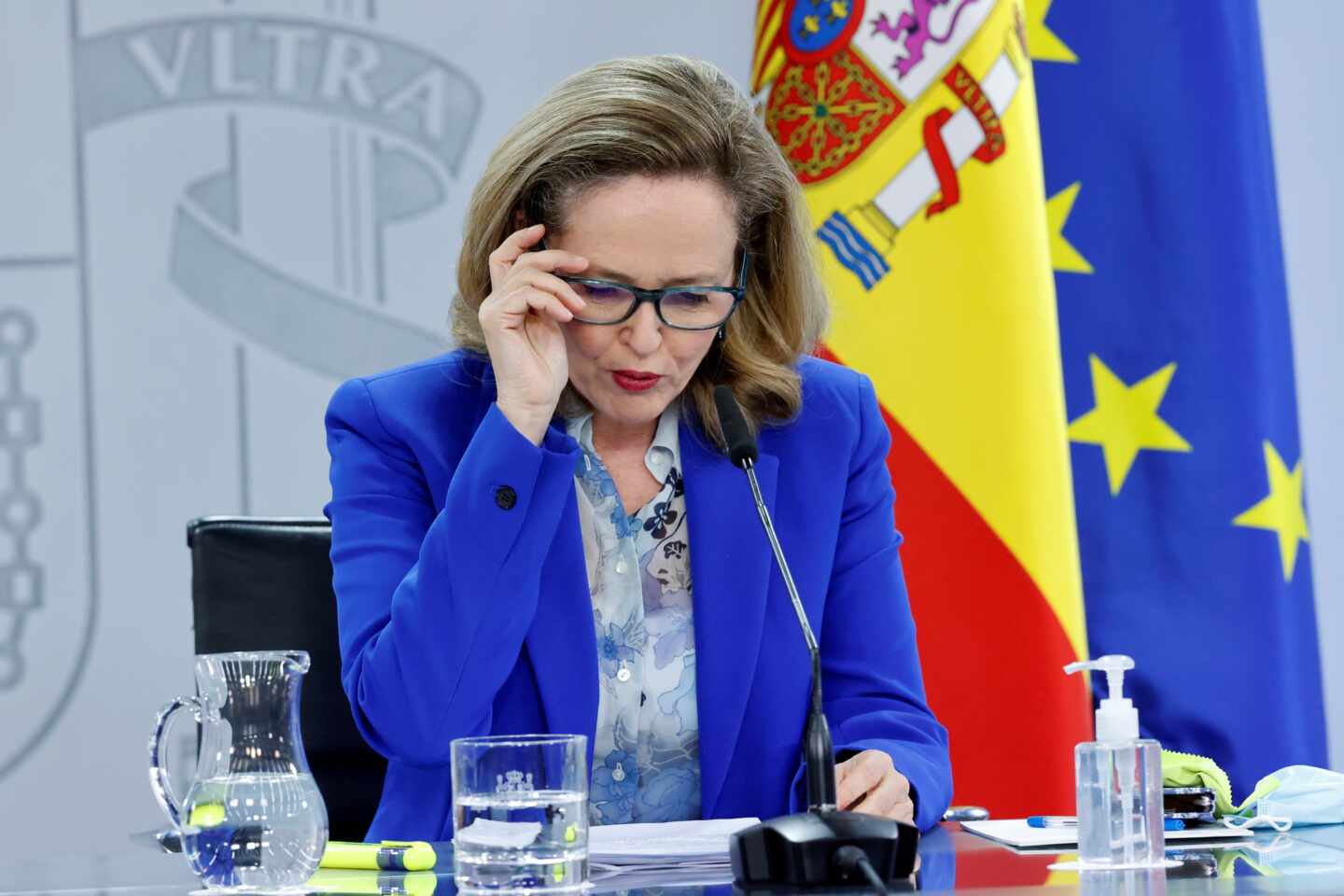 La vicepresidenta de Asuntos Económicos, Nadia Calviño, en la rueda de prensa posterior al Consejo de Ministros