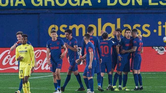 Los jugadores del Atlético de Madrid celebran un gol durante su partido contra el Villarreal