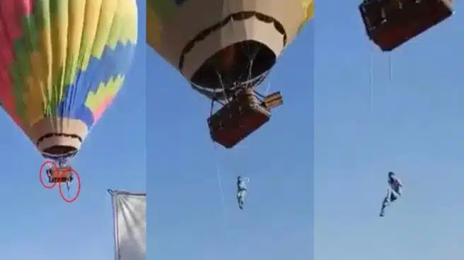 VÍDEO | El impactante momento en que un hombre quedó colgado de un globo aerostático