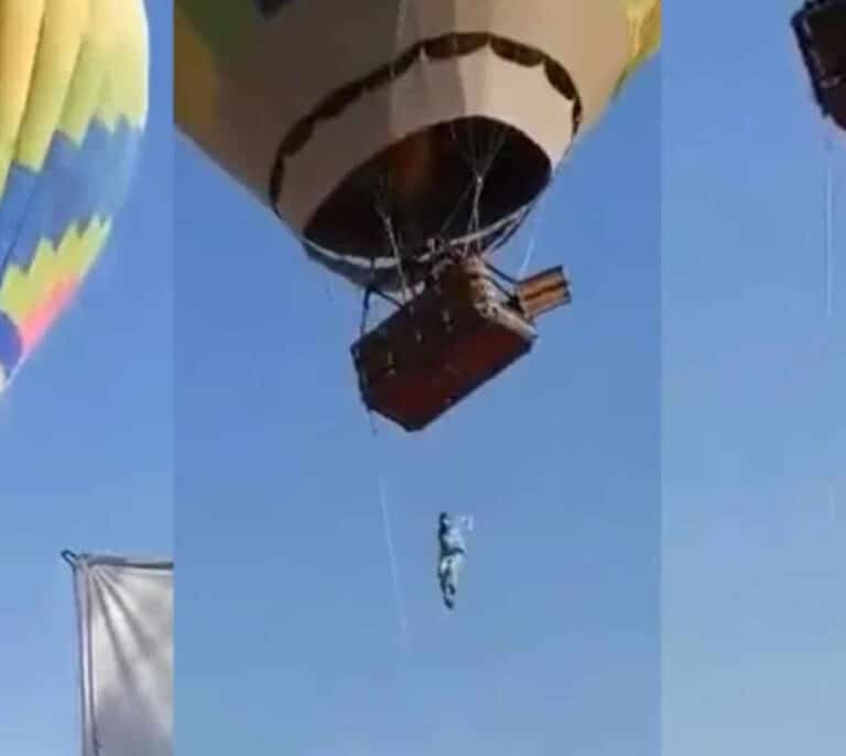 VÍDEO | El impactante momento en que un hombre quedó colgado de un globo aerostático