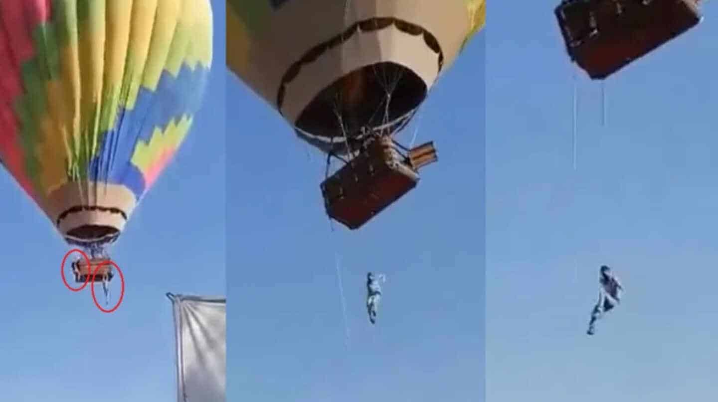 Imágenes de un hombre colgando de un globo