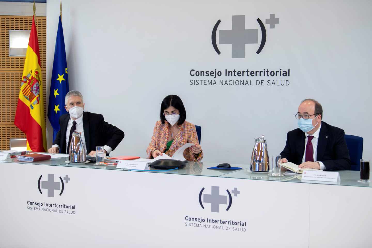 La ministra de Sanidad, Carolina Darías, preside junto al ministro del Interior Fernando Grande Marlaska y el ministro de Política Territorial y Función Pública, Miquel Iceta,