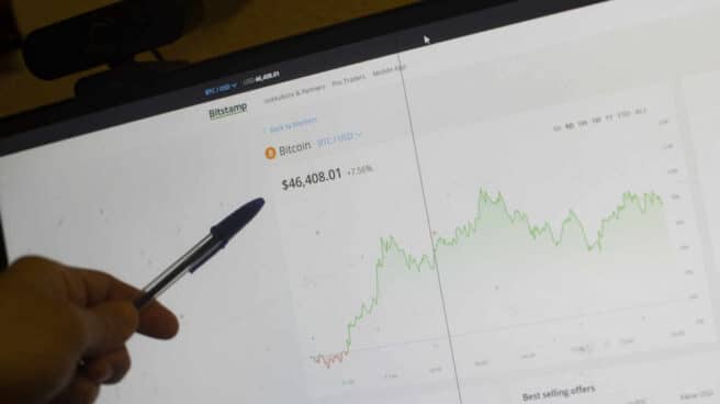 Los inversores se plantean cómo deben declarar sus activos digitales Imagen de una pantalla en la que aparece la cotización del Bitcoin