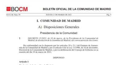 El Boletín Oficial de la Comunidad de Madrid publica el decreto de convocatoria de elecciones
