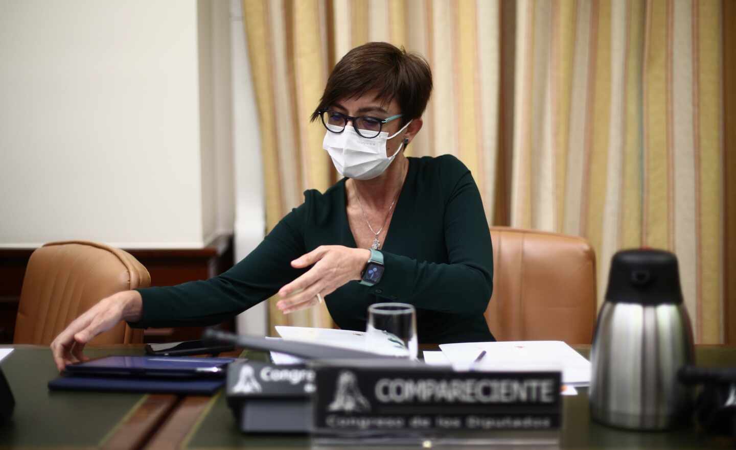 La directora general de la Guardia Civil, María Gámez, este jueves en la Comisión de Interior del Congreso de los Diputados.