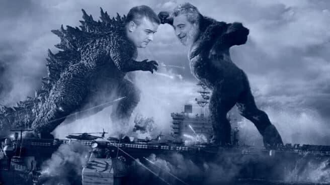 Imagen del montaje del cartel de la película Godzilla vs. Kong con Iván Redondo y Miguel Ángel Rodriguez