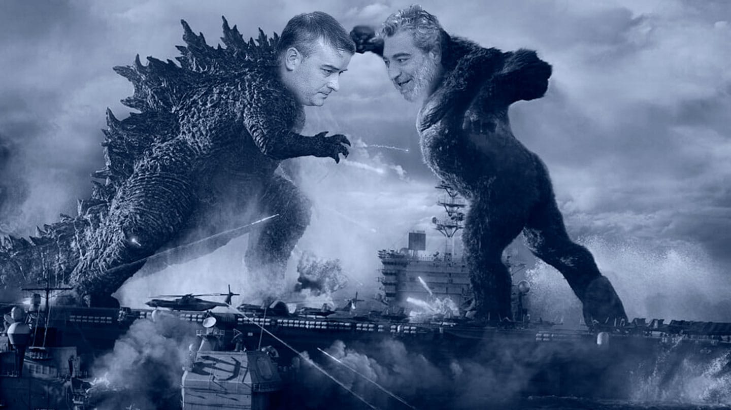 Imagen del montaje del cartel de la película Godzilla vs. Kong con Iván Redondo y Miguel Ángel Rodriguez