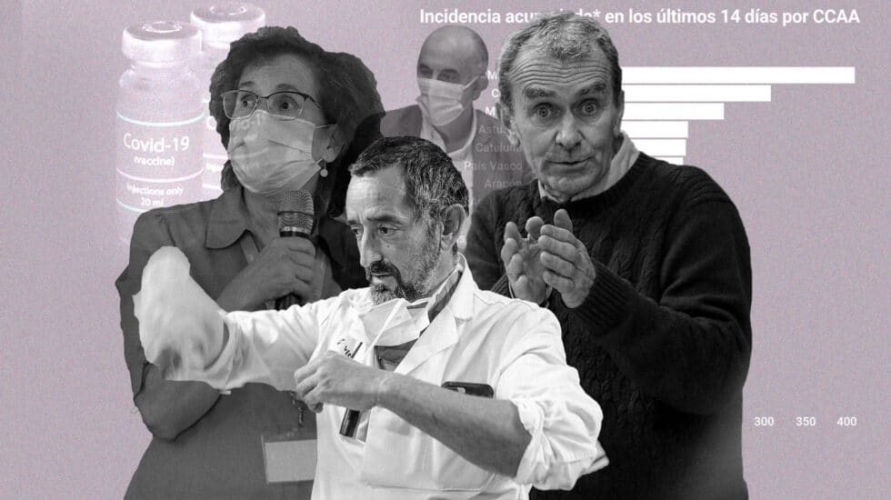 Montaje de los influencers de la pandemia: Margarita del Val, Pedro Cavadas (abajo), Antonio Zapatero (arriba) y Fernando Simón.