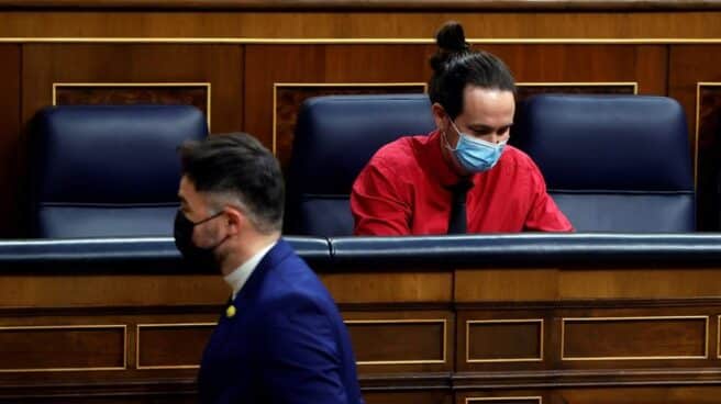 Pablo Iglesias y Gabriel Rufián, en el Congreso de los Diputados.