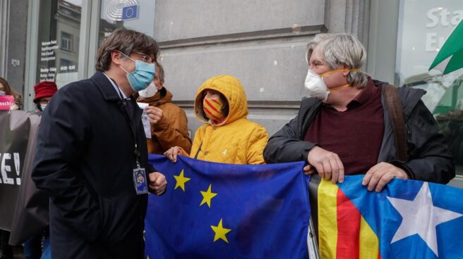Carles Puigdemont, en Bruselas tras retirársele la inmunidad del Parlamento Europeo.