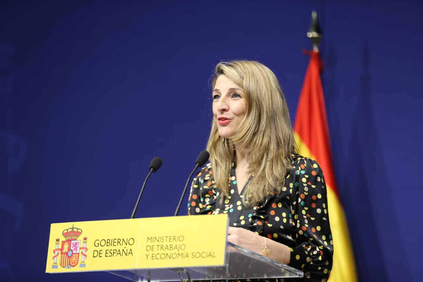 La ministra de Trabajo, Yolanda Díaz, en una rueda de prensa.