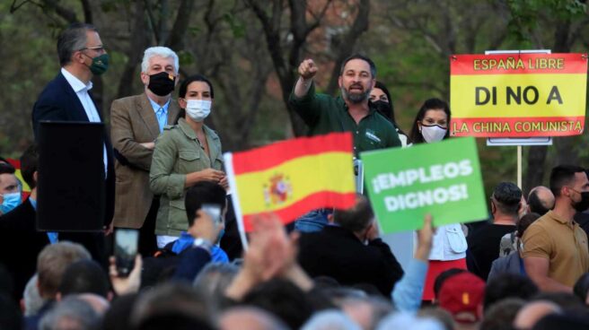 El líder de Vox, Santiago Abascal, interviene en el acto de presentación de la candidatura de Rocío Monasterio.