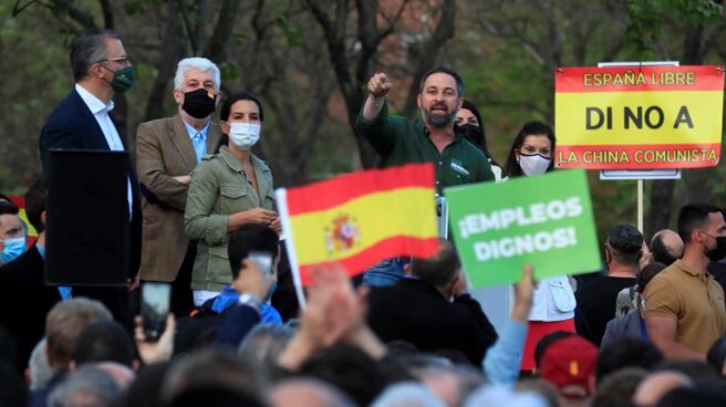 El líder de Vox, Santiago Abascal, interviene en el acto de presentación de la candidatura de Rocío Monasterio.