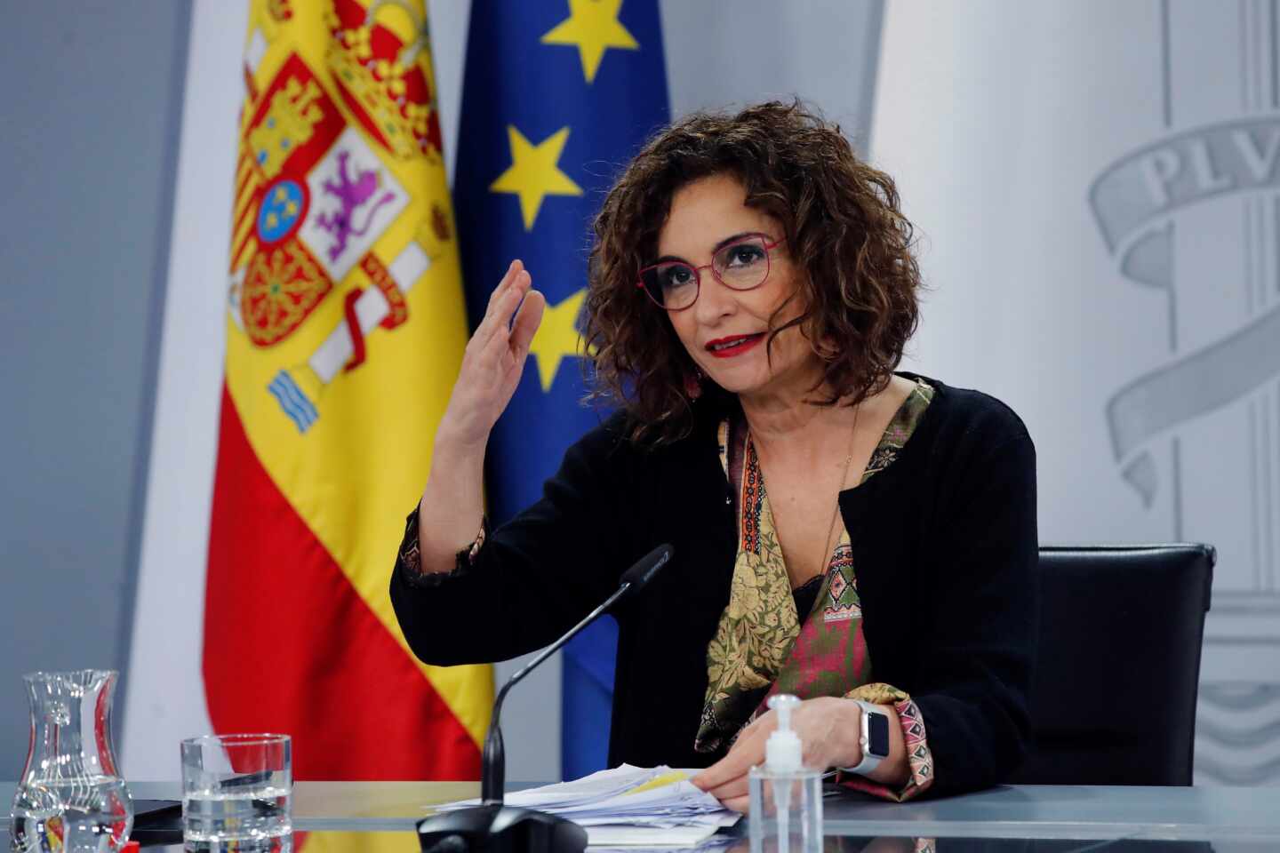 La ministra portavoz, María Jesús Montero, en rueda de prensa en Moncloa