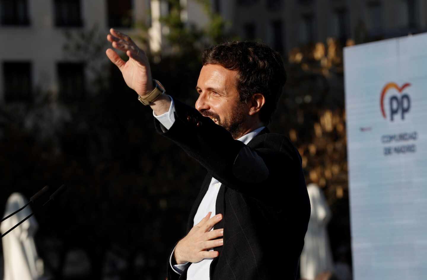 El presidente del PP, Pablo Casado, durante el acto de inicio de campaña a la presidencia de la Comunidad de Madrid