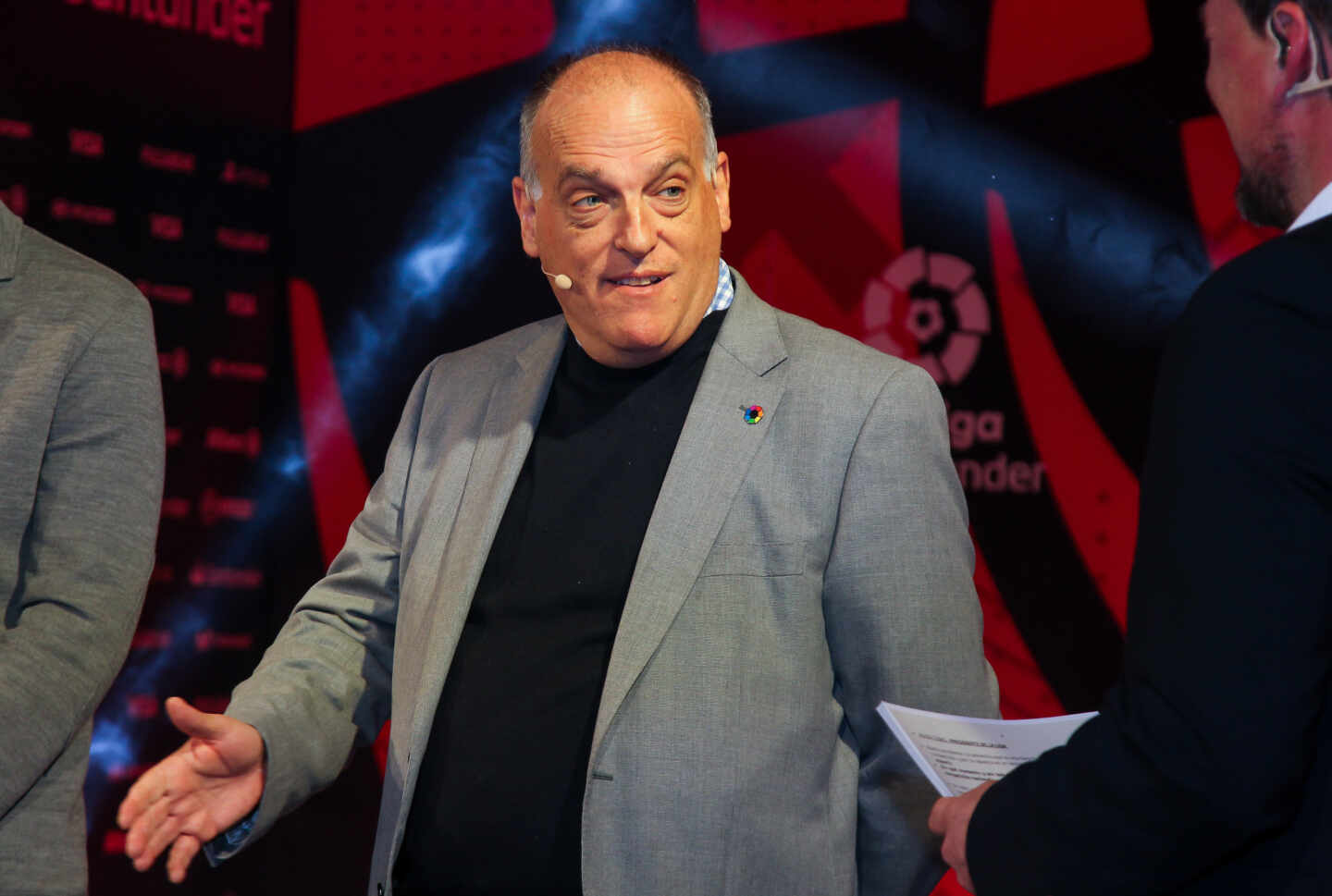 Javier Tebas, presidente de LaLiga en una presentación de un evento