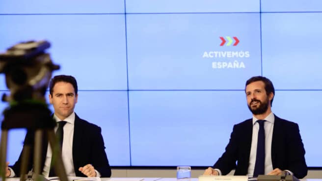 El secretario general del PP, Teodoro García Egea, y el presidente del Partido Popular, Pablo Casado.