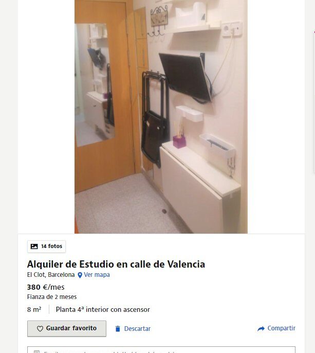 380 euros al mes por ocho metros cuadrados: el loco anuncio de un alquiler en Barcelona