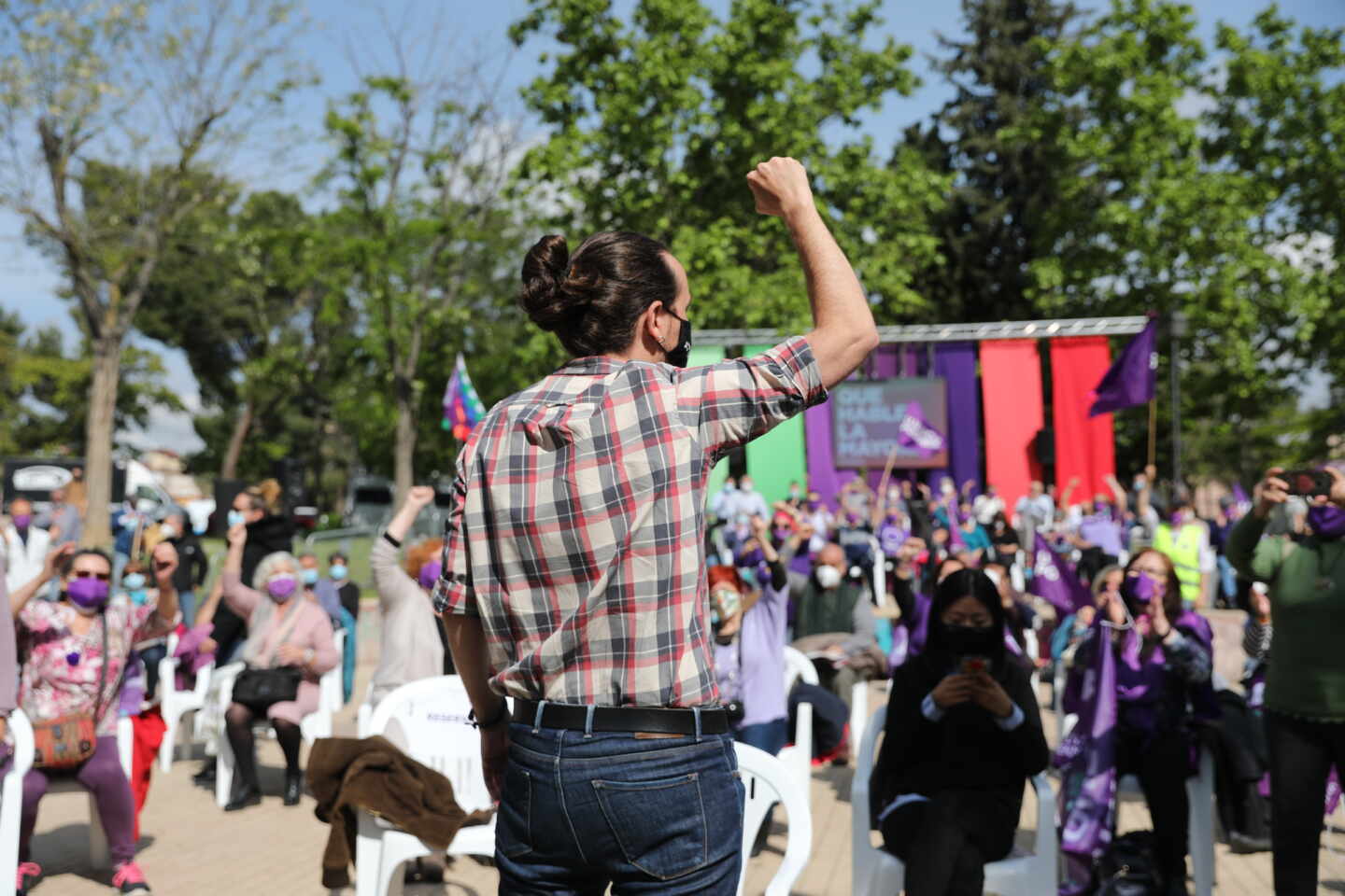 Pablo Iglesias este viernes en un acto en el madrileño barrio de Usera