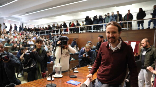 "Cuando vino Pablo Iglesias a la Complutense había crispación y hubo un acto" Pablo Iglesias, en un acto en la facultad de Derecho de la Complutense, en 2019