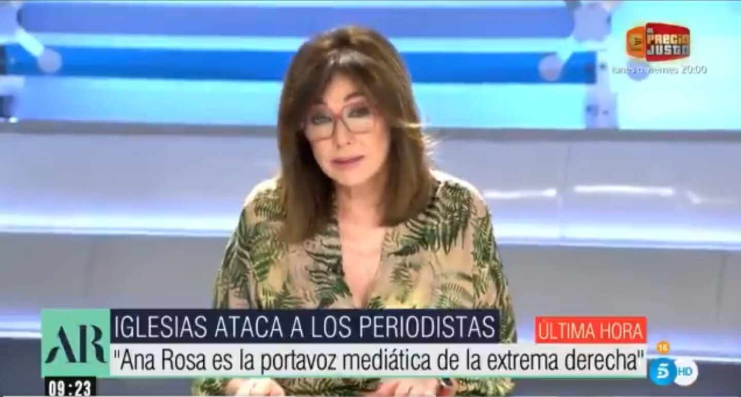 La réplica de Ana Rosa Quintana a Iglesias tras llamarla "portavoz de la ultraderecha"