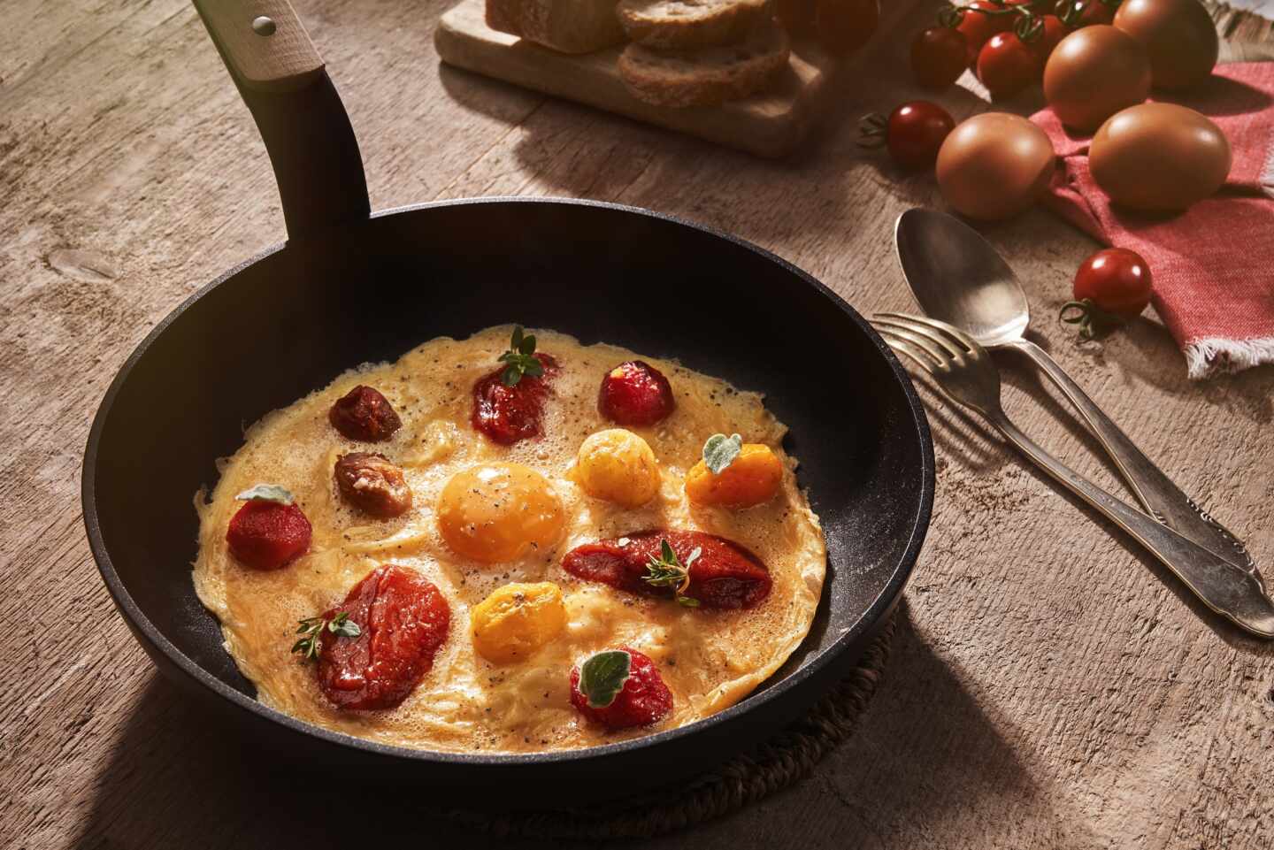 Receta online del curso gratuito de cocina Orlando: tortilla semicuajada con tomates cherry semiasados