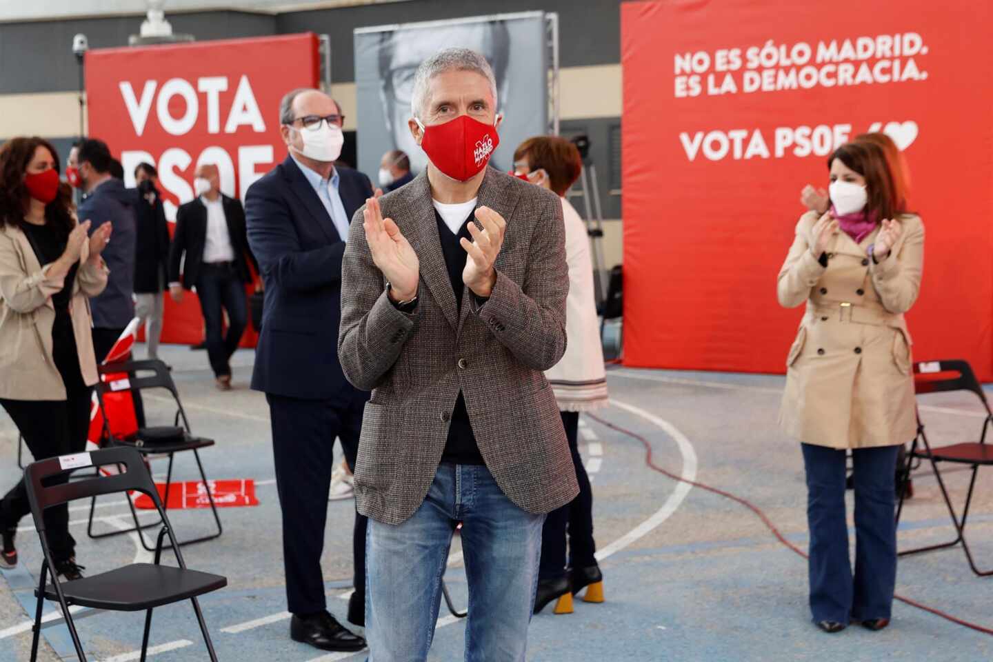 Fernando Grande-Marlaska, en el mitin electoral del PSOE en Getafe.